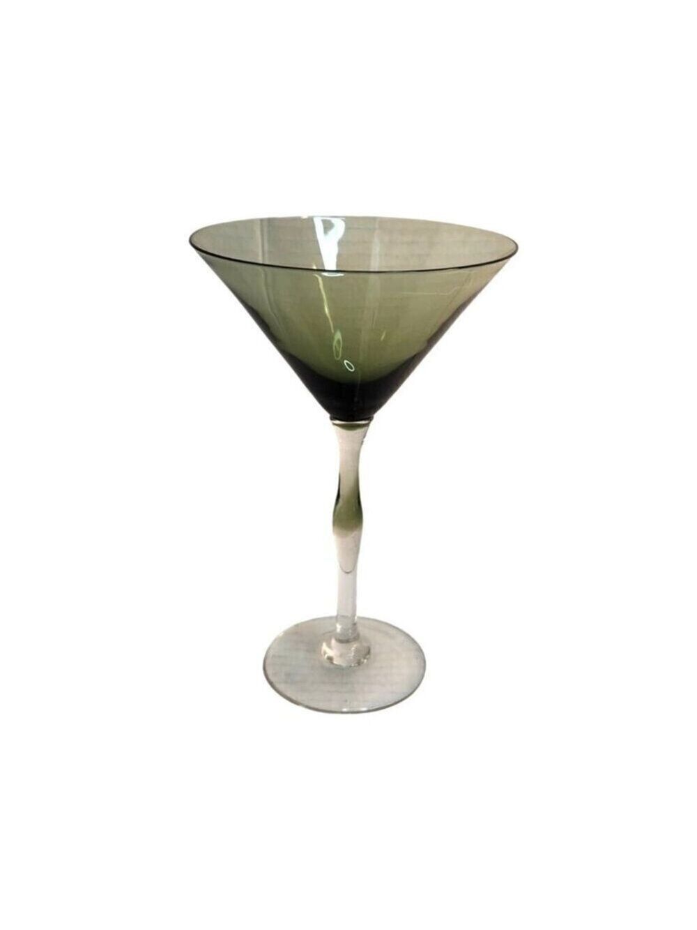 Pier 1 Green Teardrop Martini Glass Tall 8.5 Inch Olive Clear Stem